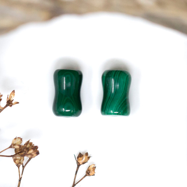 Malachite Polished 6x10mm Pinched Tube Bead