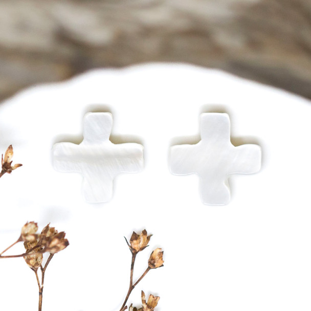 Natural Shell Polished 12mm Cross Bead