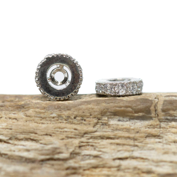 Silver Plated Micro Pave 7.5x2mm Rondelle Bead