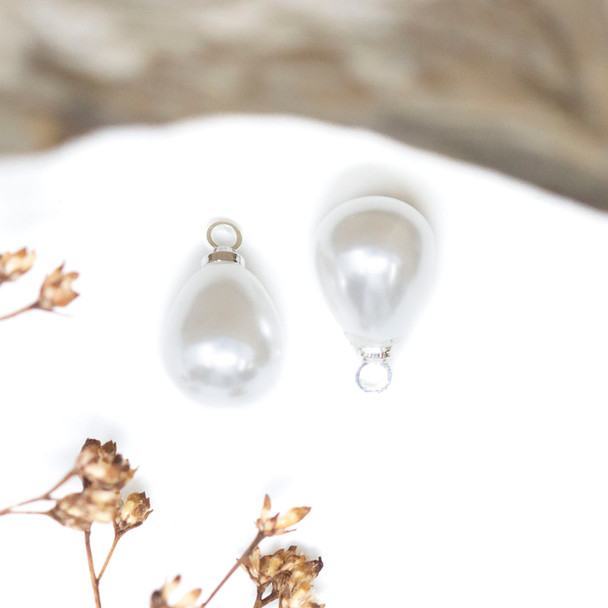 Silver Plated 12x7.5mm Shell Pearl Drop Charm