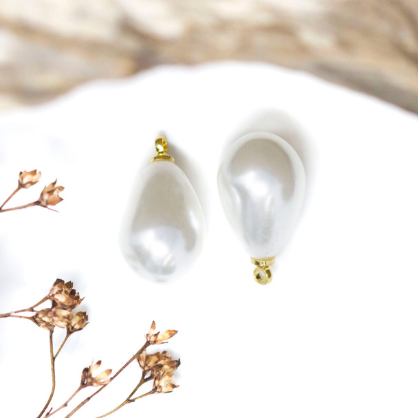 Gold Plated 17x10mm Imitation Pearl Drop Charm