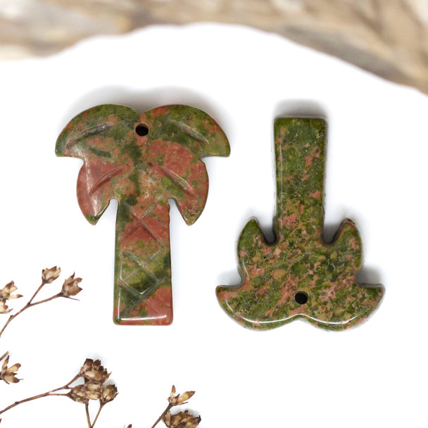 Unakite Polished 28x22mm Coconut Tree Pendant