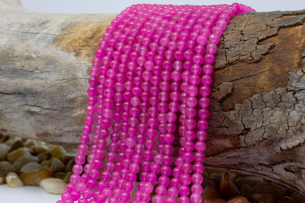 Jade Polished 4mm Round - Dyed Candy Pink