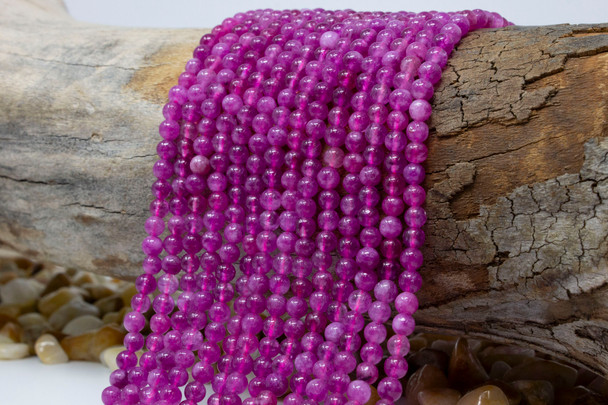 Jade Polished 4mm Round - Dyed Vibrant Pink