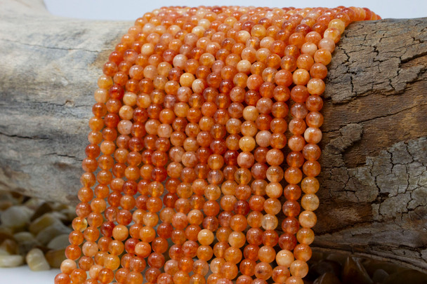 Jade Polished 4mm Round - Dyed Orange Mix