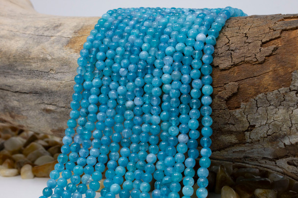 Jade Polished 4mm Round - Dyed Cerulean