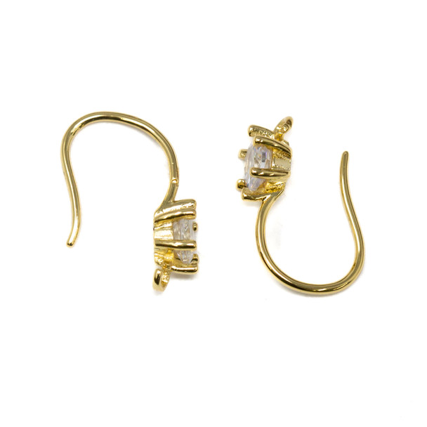 Gold Plated Micro Pave 15x11mm Earring Hooks - 1 Pair