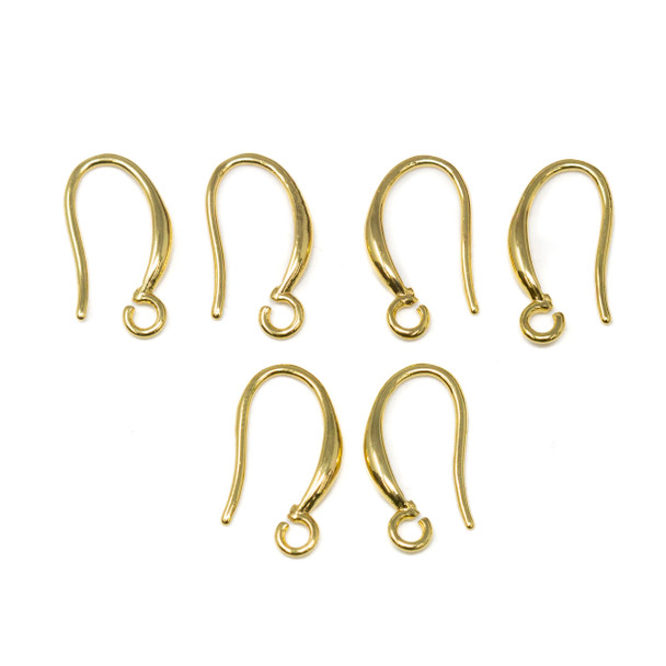 18K Gold Plated 16x8mm Earring Hooks - 3 Pair