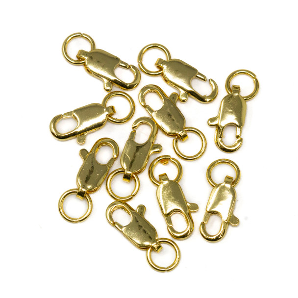 18kt Gold Plated 10.5x5mm Lobster Clasp - 10 Pieces