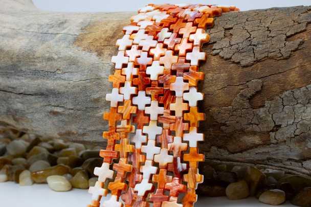 Spiny Oyster Polished 8mm Orange Square Cross