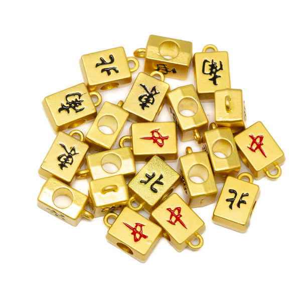 Gold Plated Enamel & Alloy 12x8x6mm Mahjong Tile Charms - 20 Pieces