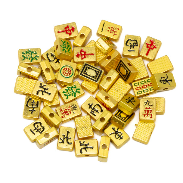 Gold Plated Enamel & Alloy 8x6x4mm Mahjong Tile Charms - 48 Pieces - 12 Styles