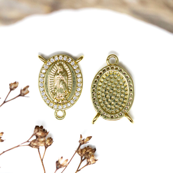 Gold Plated Micro Pave 18x11mm Rosary Center Charm
