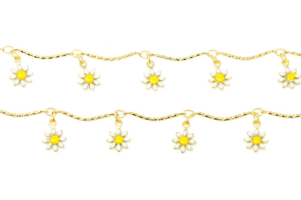 18kt Gold Plated 7mm Enamel Daisy Chain - Sold By 6 inches