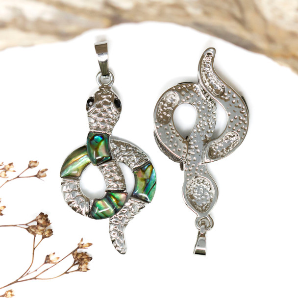 Silver Plated Abalone Polished 43x23 mm Snake Pendant