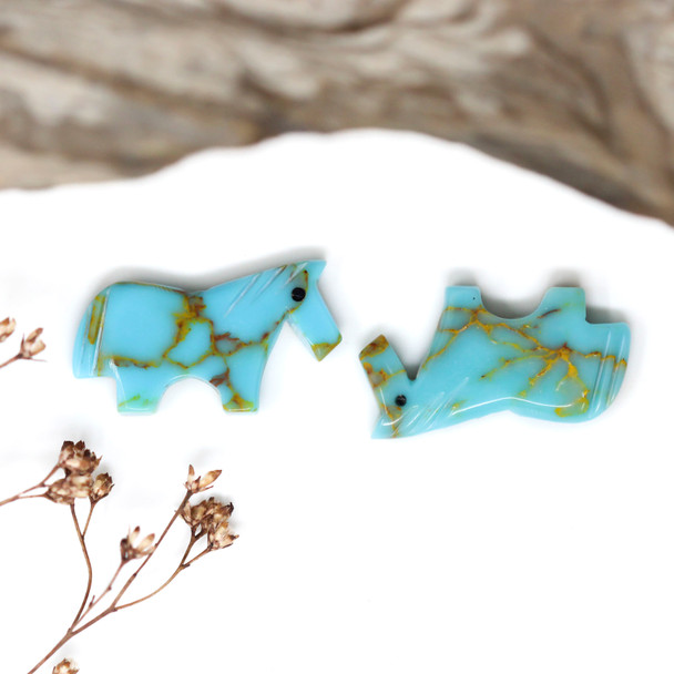 Natural Turquoise Polished 14x25mm Horse Bead