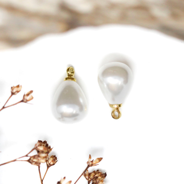 Gold Plated 12x7.5mm Shell Pearl Drop Charm