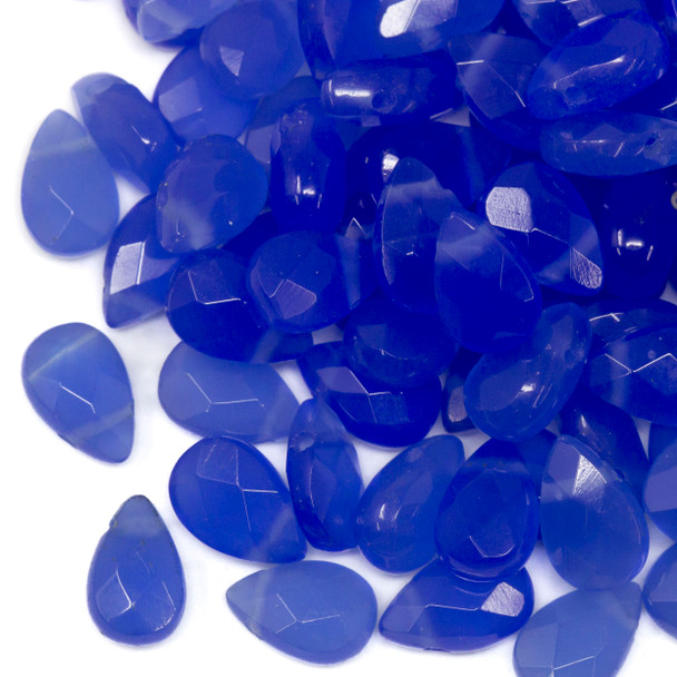 Dark Blue Glass Polished 6x9mm Faceted Pear - Top Drill