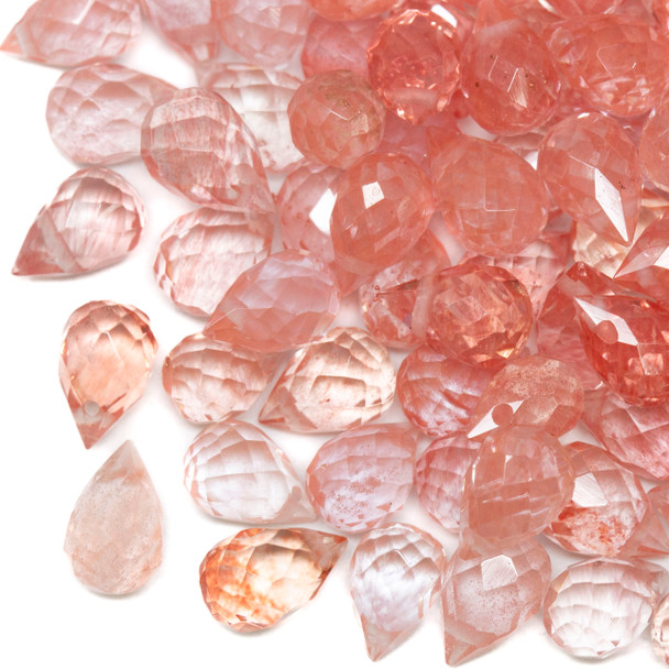Cherry Quartz Polished 6x8mm Faceted Drop - Top Drill
