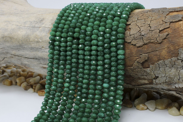 Jade Polished 4x6mm Dyed Dark Green Faceted Rondelle