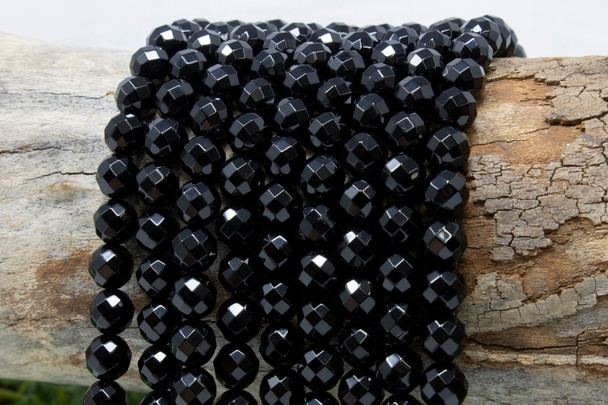 Black Onyx A Grade Polished 8mm Faceted Round - 64 Cut
