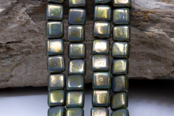 CzechMates® 6mm 2 Hole Tile -- Turquoise Bronze Picasso