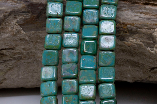CzechMates® 6mm 2 Hole Tile -- Persian Turquoise Picasso