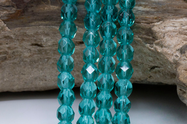 Fire Polish 6mm Faceted Round - Light Teal
