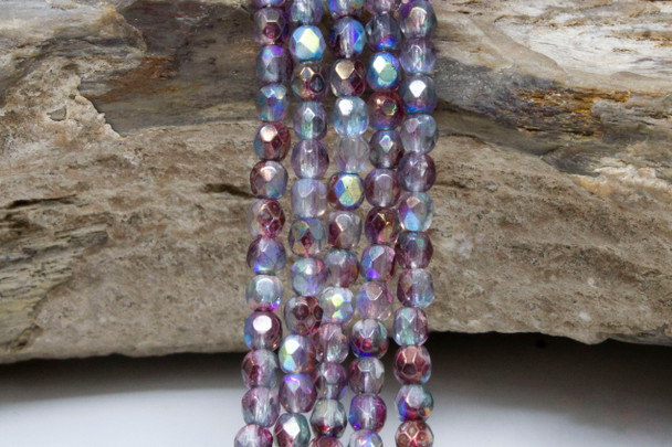 Fire Polish 3mm Faceted Round - Luster Pink Crystal AB