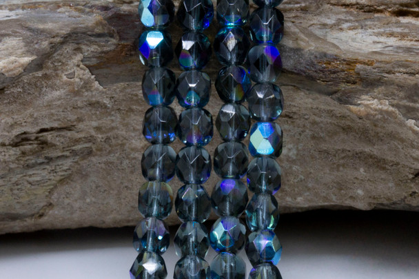 Fire Polish 6mm Faceted Round - Montana Blue AB