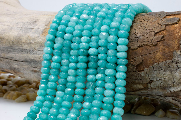 Jade Polished 5x8mm Faceted Rondelle - Dyed Medium Turquoise