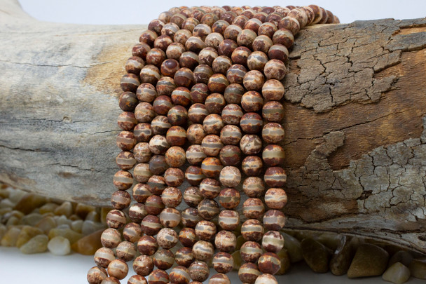 Tibetan Style Agate Brown Cream Striped Matte 6mm Round