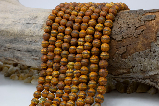 Tibetan Style Agate Green Brown Striped Matte 8mm Round
