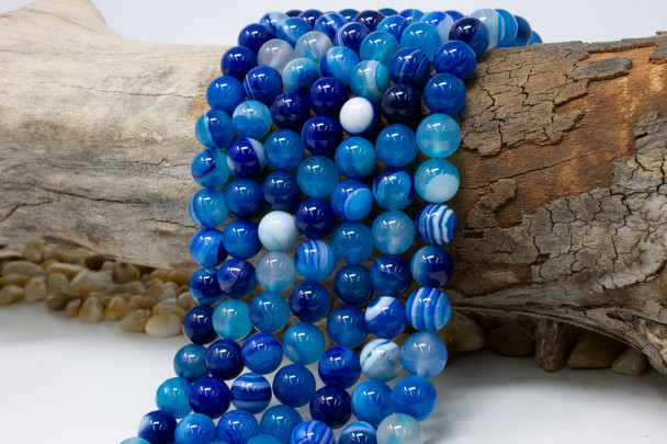 Striped Agate Polished A Grade 10mm Blue Round