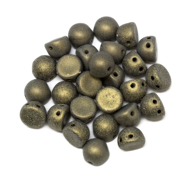 CzechMates® 7mm Cabochon 2 Hole Beads -- Metallic Suede Gold