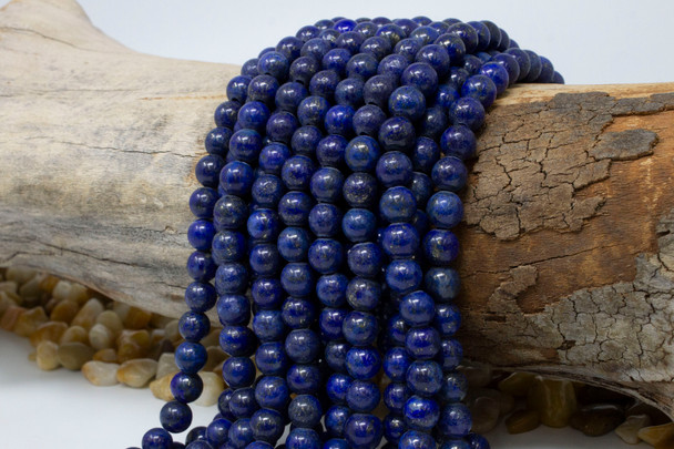 Lapis Dyed A Grade Polished 8mm Round - 8" Strand - 2mm Large Hole