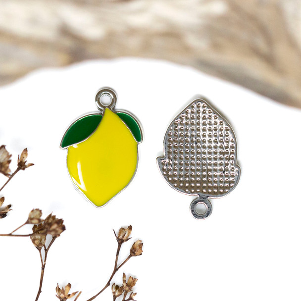 Silver Plated Enamel 19x13mm  Lemon Charm