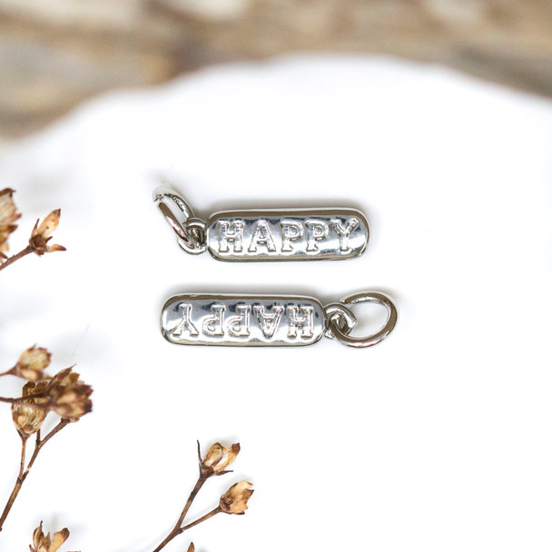 Silver Plated Brass 14x4mm Happy Charm