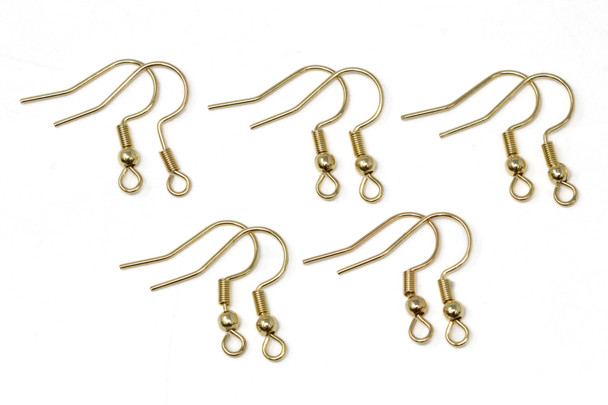 18K Gold Plated Stainless Steel Ear Wires with Spring & Bead - 5 Pair