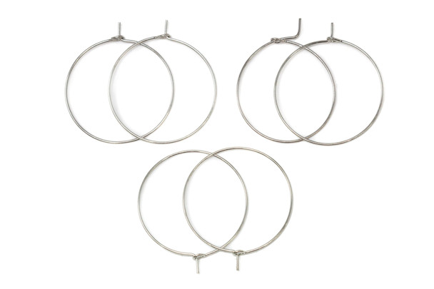 Platinum Plated 30mm Hoop Earring / Wine Glass Ring - 6 Pieces