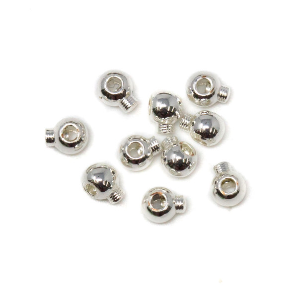 Long Lasting Sterling Silver Plated 2.5mm Cylinder Lollipop Push Pin Crimps - 10 Pieces