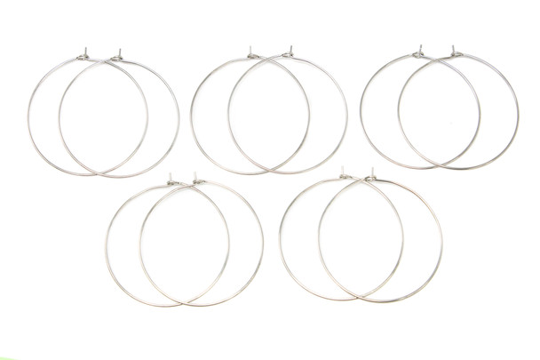 Stainless Steel 40mm Hoop Earring / Wine Glass Ring - 6 Pieces