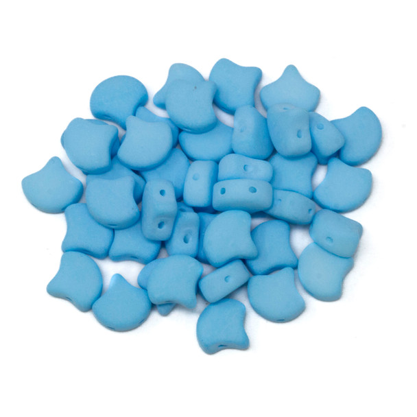 Matubo Czech Glass Ginkgo Leaf Two Hole Beads -- Bondeli Sky Blue