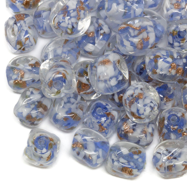 Lampwork Blue Gold 10-12mm Cube Bead