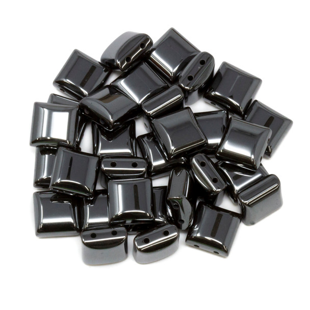 Hematite 10mm Square Beads - 1.2mm Two hole - Pack of 30