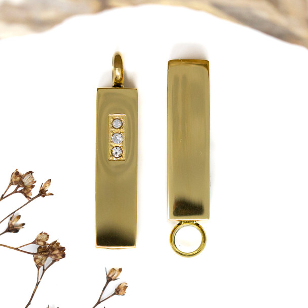 Gold Plated Stainless Steel Micro Pave 12x36mm Vial Pendant