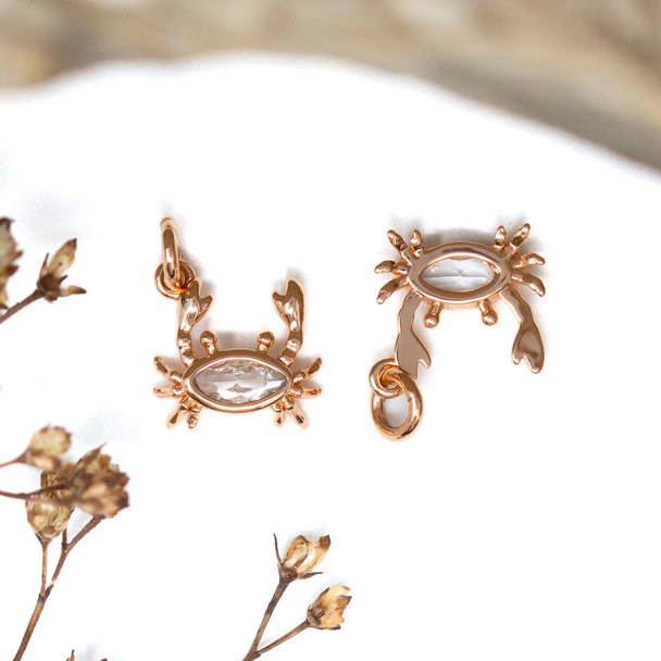 Rose Gold Plated Micro Pave 9mm Crab Charm