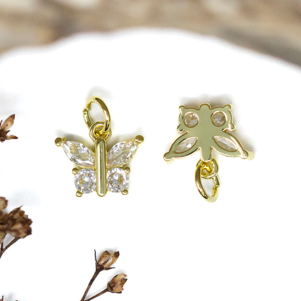 Gold Plated Micro Pave 9x10.5mm Butterfly Charm