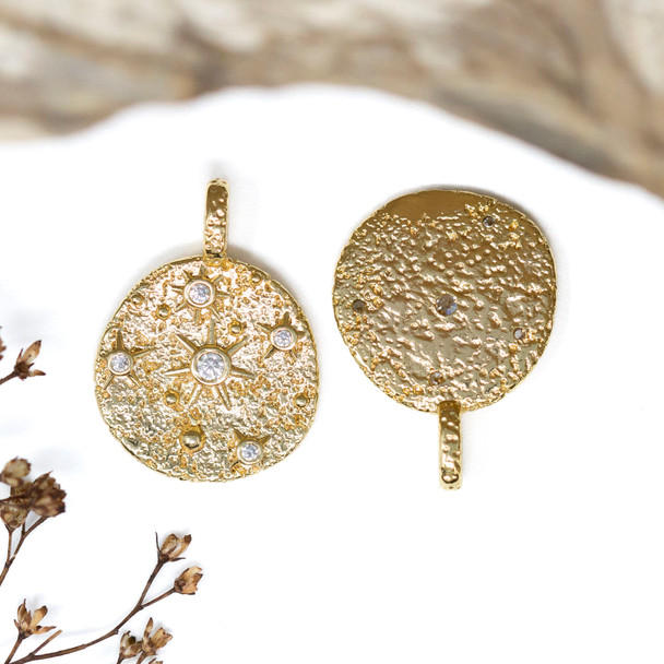 Gold Plated Micro Pave 26x19mm Planet with Stars Charm