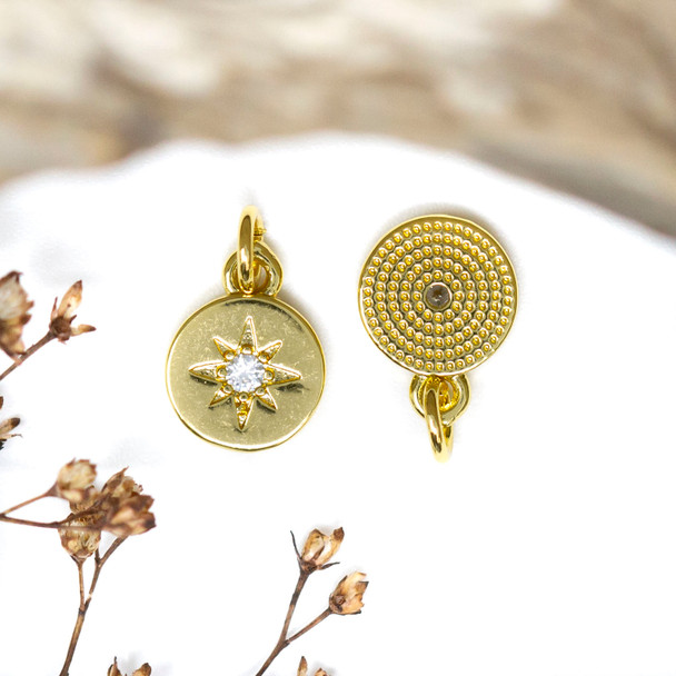 Gold Plated Micro Pave 9mm Star Coin Charm